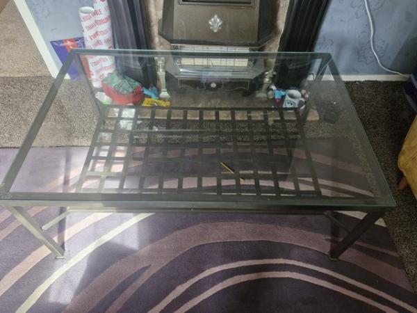 Image 1 of Large metal and glass coffee table