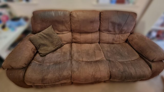 Image 3 of Brown Suede-like Reclining Sofa