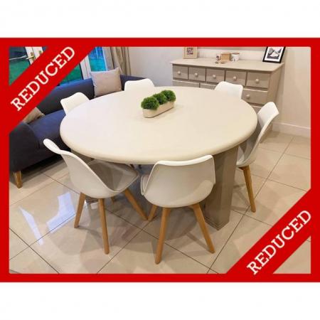 Image 1 of Large Round Cream OAK Dining Table & 6 Chairs RRP £2,035