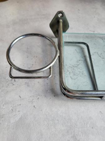 Image 3 of Vintage Glass and Metal Shelf With Cup Holders