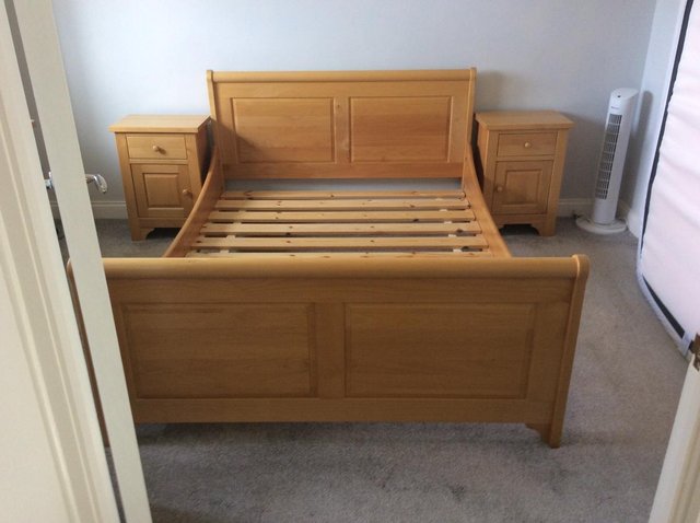 Preview of the first image of DOUBLE SIZE SLEIGH BED IN SOLID ALDER WOOD.