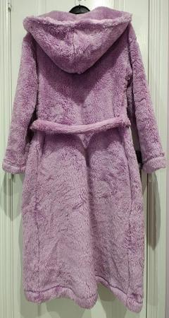 Image 14 of New M&S Lavender Fleece Dressing Gown X-Small Hooded Pockets