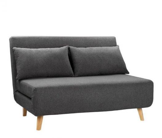 Image 1 of Grey futon/sofa bed with wooden legs