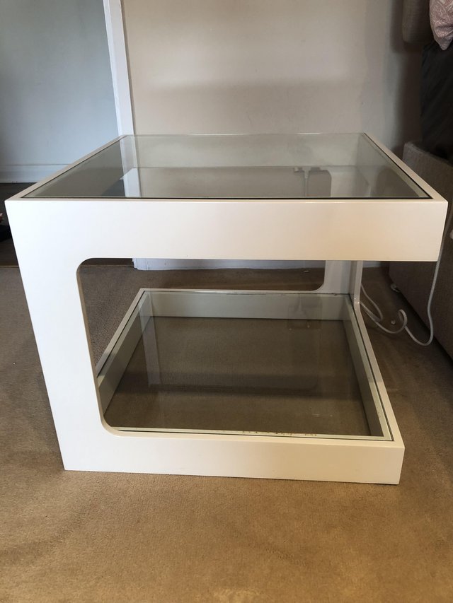 Preview of the first image of IKEA side tables white with glass top.