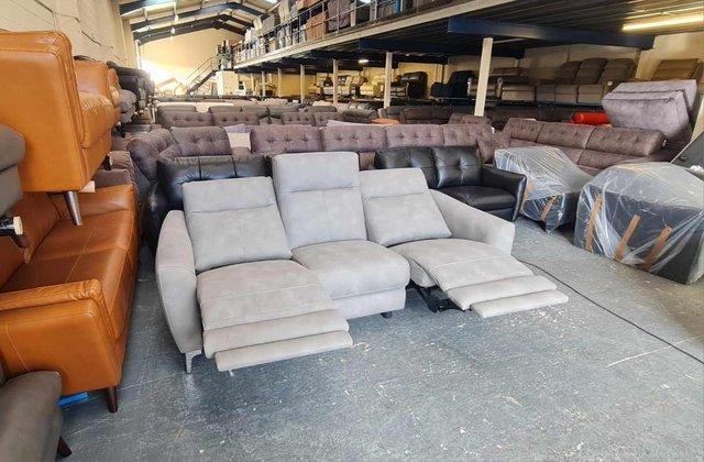 Image 4 of Dylan Oxford grey fabric electric recliner 3 seater sofa