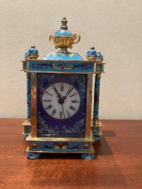 Preview of the first image of Vintage Chinese Cloisonne carriage/mantel clock.