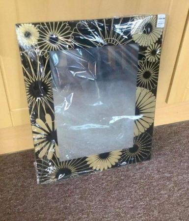 Image 1 of NEW mirror, black with gold flowers, still packaged. Lovely!