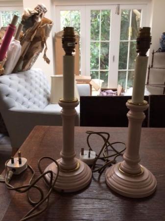 Image 1 of Pair of wooden table lamps colour pink