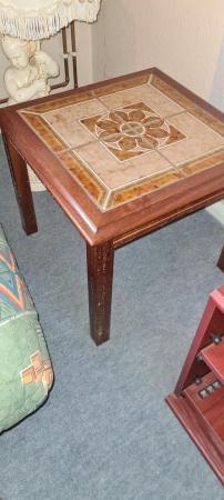 Image 2 of Square side table with decorative tiled table top