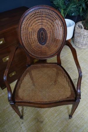 Image 1 of Victorian Edwardian Walnut Rattan Occasional Chair