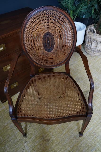 Preview of the first image of Victorian Edwardian Walnut Rattan Occasional Chair.