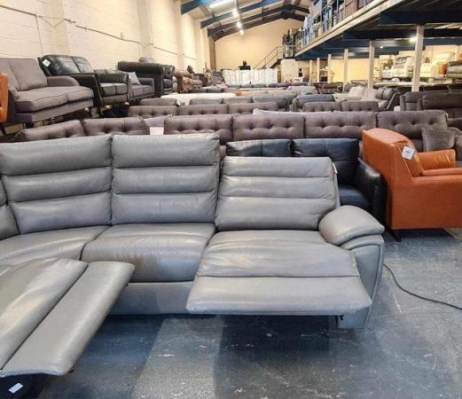 Image 8 of La-z-boy Winslow grey leather electric recliner corner sofa