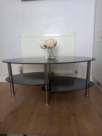 Image 2 of 2 tier black glass and chrome coffee table