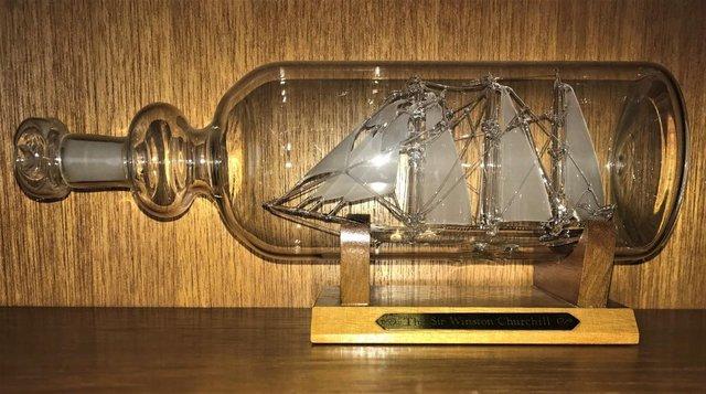 Image 2 of Hand Blown Glass Ship The Sir Winston Churchill