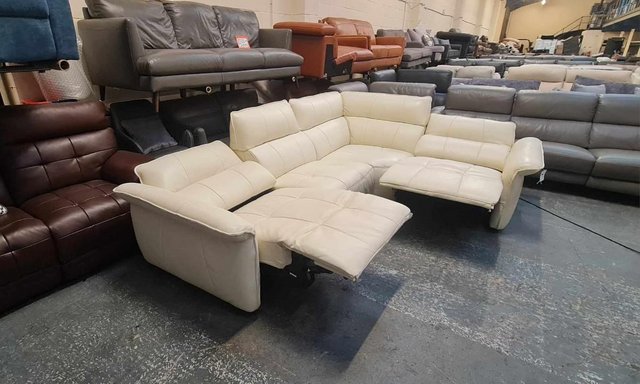 Image 7 of Cadenza light cream leather electric recliner corner sofa