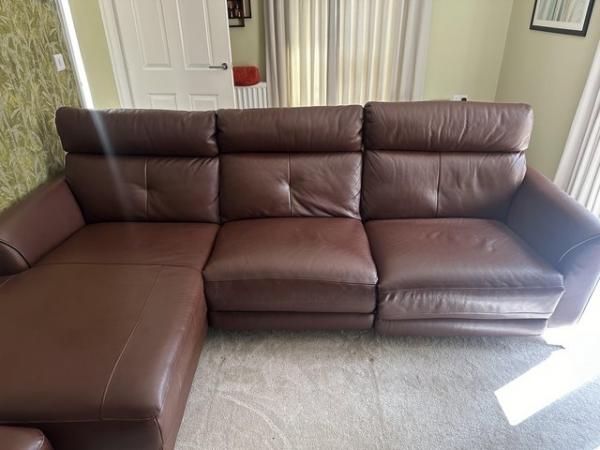 Image 1 of 3 Seater L shaped Leather Sofa with power recliner