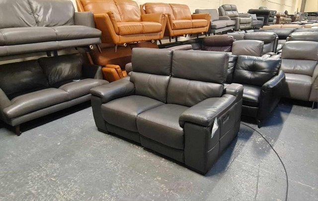 Image 9 of Laurence dark grey leather electric recliner 2 seater sofa