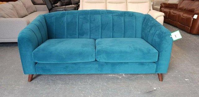 Image 5 of Development ex display blue chenille fabric sprung back sofa