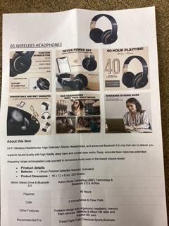 Image 2 of 6-s Over-Ear Bluetooth Wireless Headphones