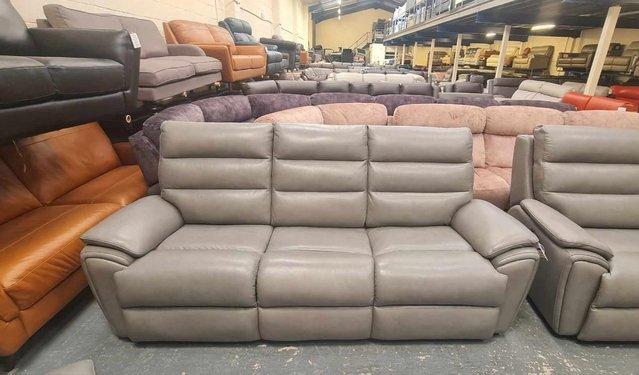 Image 13 of La-z-boy Winslow grey leather 3+2 seater sofas and puffee