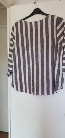 Image 2 of Ladies grey and white striped top Linen/Cotton size 16
