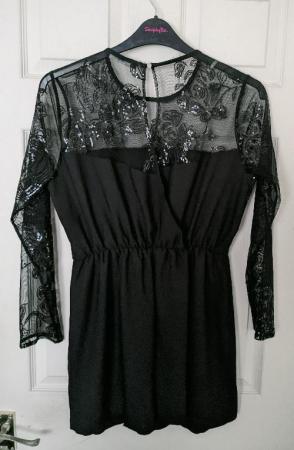 Image 2 of Stunning Black Lace/Sequin Playsuit By George - Size 12  B13