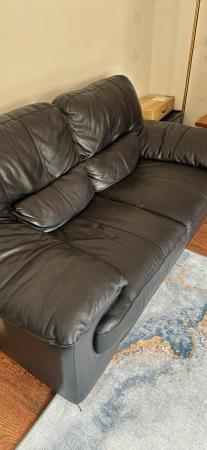 Image 1 of Two Seater Black Real Leather Sofa