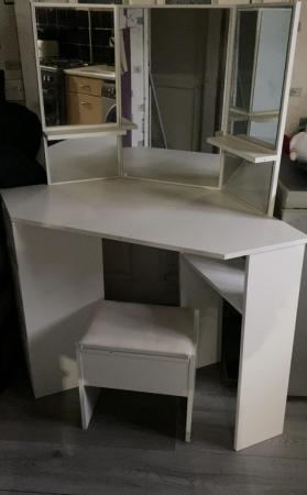 Image 2 of white dressing table with drawers and stool