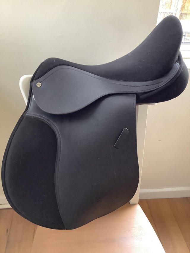 Preview of the first image of Premier Equine black GP 17” adjustable synthetic Saddle.