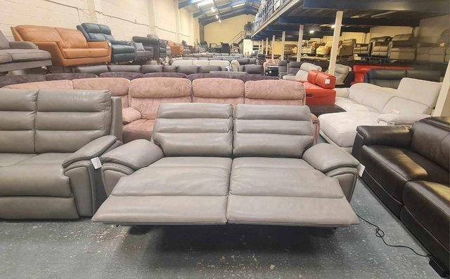 Image 14 of La-z-boy Winslow grey leather 3+2 seater sofas and puffee
