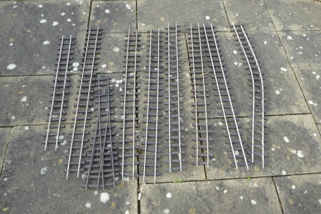Preview of the first image of G SCALE MODEL RAILWAY TRACK STRAIGHTS AND ONE SET OF POINTS.