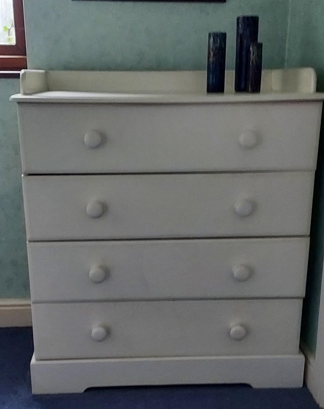 Preview of the first image of White Nursery drawers with sides for changing mat.