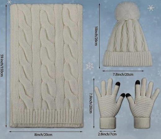 Image 2 of NEW women's hat, scarf & touch screen glove set, cream.