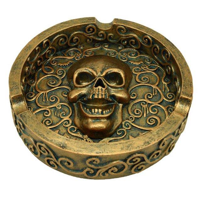 Preview of the first image of Decorative Ashtray - Metallic Brushed Gold Effect Skull..