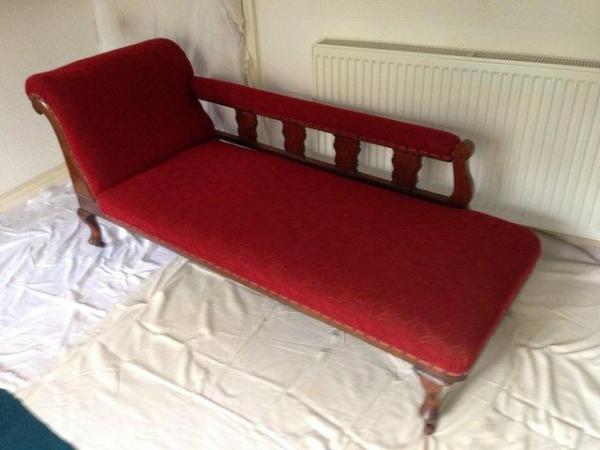 Image 2 of Edwardian Chaise Longue - moquette upholstery.