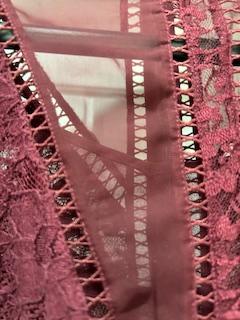 Preview of the first image of Burgundy French Connection lace dress with under silk dress.