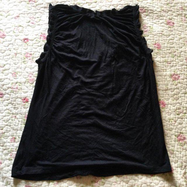 Preview of the first image of Size 16 M&S Jet Black Sleeveless Ruched Silky Stretchy Top.