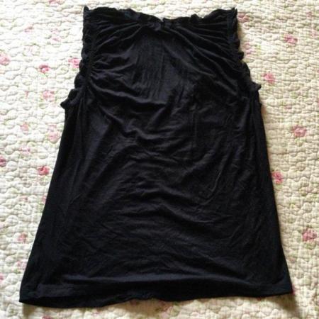 Image 1 of Size 16 M&S Jet Black Sleeveless Ruched Silky Stretchy Top