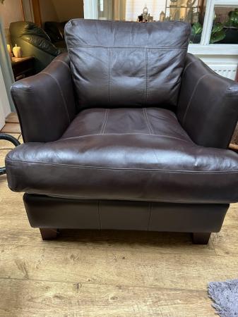Image 3 of Italian Brown Leather 2 Seater Sofa, Chair & Footstool