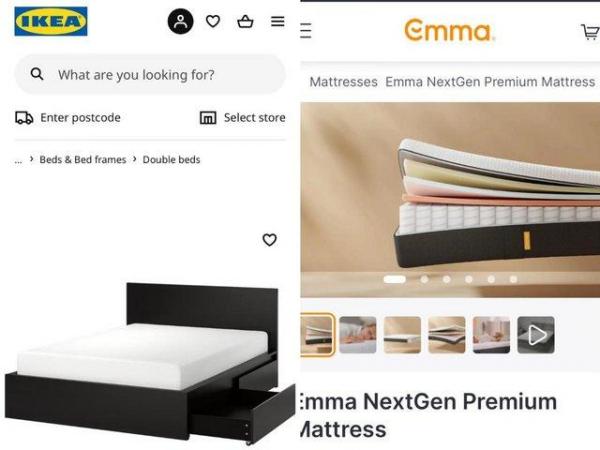 Image 1 of Ikea bed frame & Emma mattress (super king)