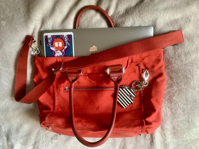 Preview of the first image of Stunning Red KIPLING Handbag | 15" Laptop Size | A4 Size.