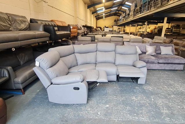 Image 5 of Ex-display grey bonded leather manual recliner corner sofa
