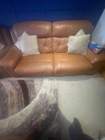 Image 2 of 3 seater tan leather sofa