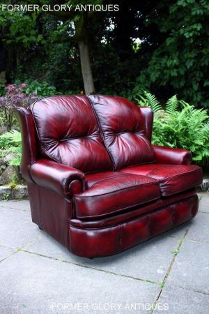 Image 8 of SAXON OXBLOOD RED LEATHER CHESTERFIELD SETTEE SOFA ARMCHAIR