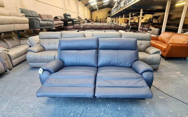 Image 10 of La-z-boy Winchester blue leather electric 3 seater sofa