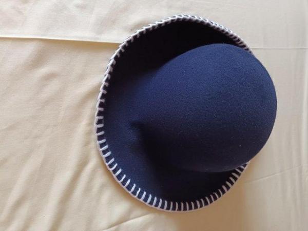 Image 3 of Navy Felt Woolen Hat with White Trim Stitching