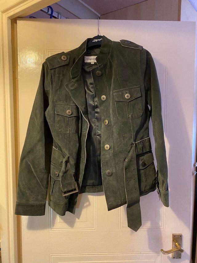 Preview of the first image of Ladies suede jacket size 10 in green.