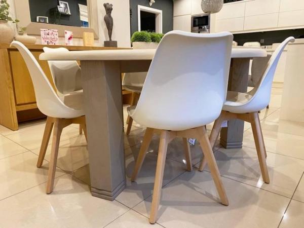 Image 2 of Large Round Cream OAK Dining Table & 6 Chairs RRP £2,035
