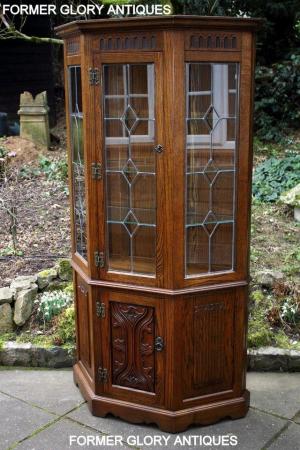 Image 39 of OLD CHARM LIGHT OAK CANTED CHINA DISPLAY CABINET STAND UNIT