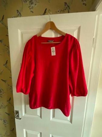 Image 1 of New Raspberry Red top size 16 with bat wing design